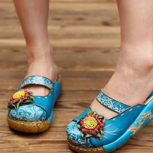 Handmade Turquoise Leather Cork Clogs